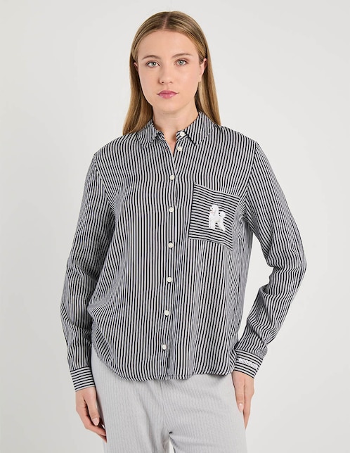 Playera pijama estampado a rayas para mujer 1