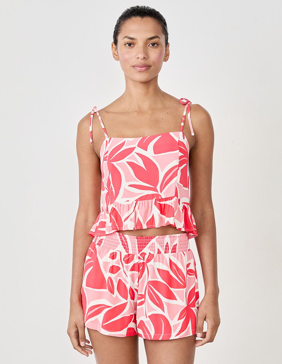 Playera pijama estampado hojas para mujer