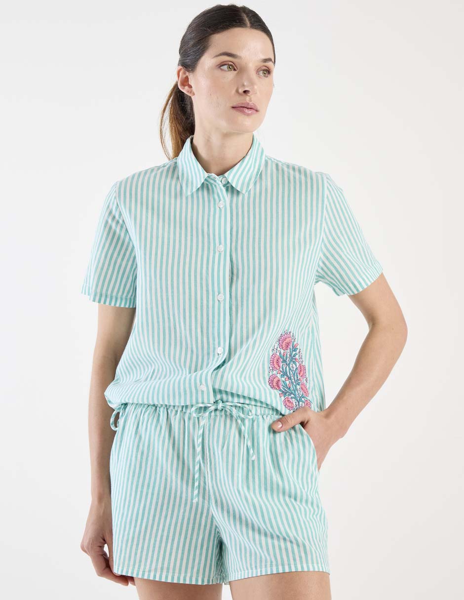 Short pijama a rayas de algodón para mujer
