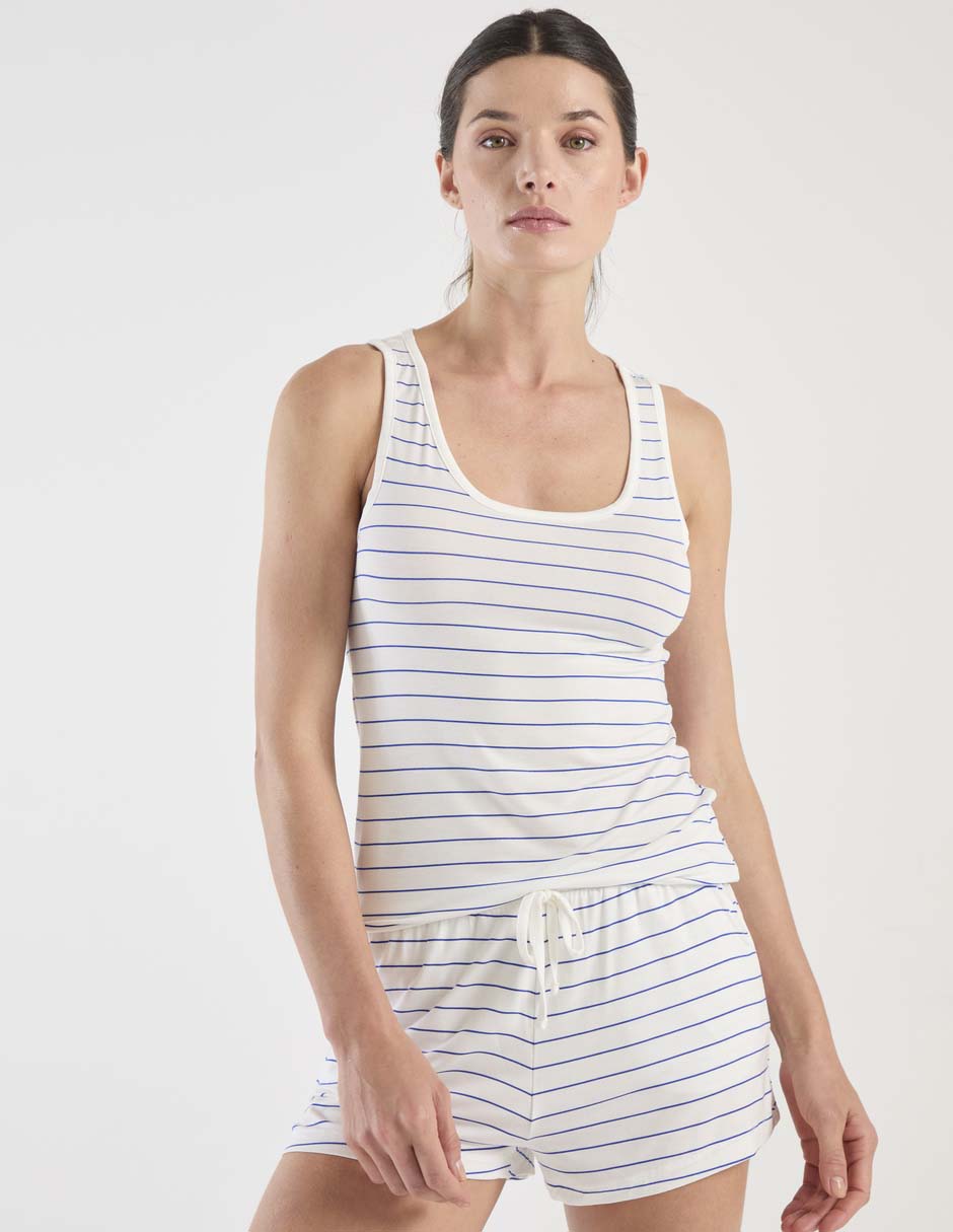 Playera pijama estampado a rayas para mujer