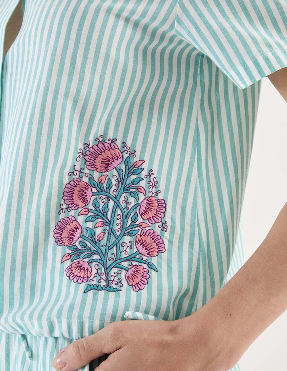 Playera pijama estampado a rayas para mujer 4