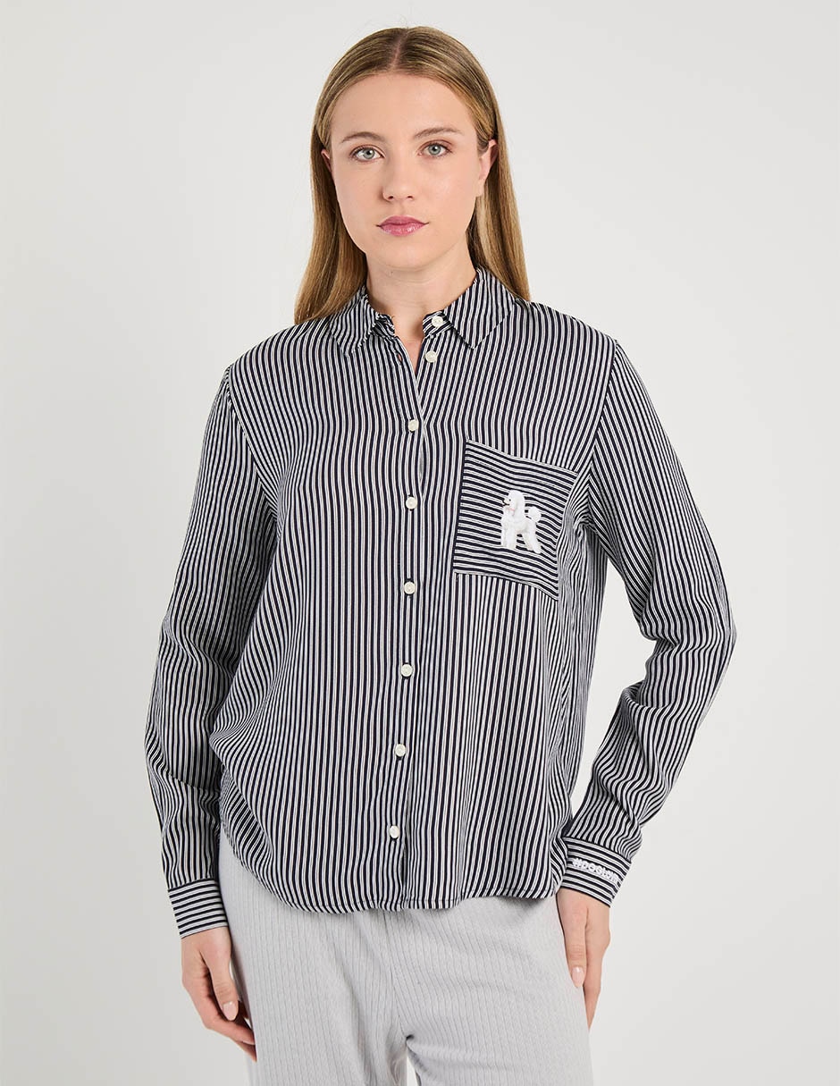 Playera pijama estampado a rayas para mujer Playera pijama estampado a rayas para mujer